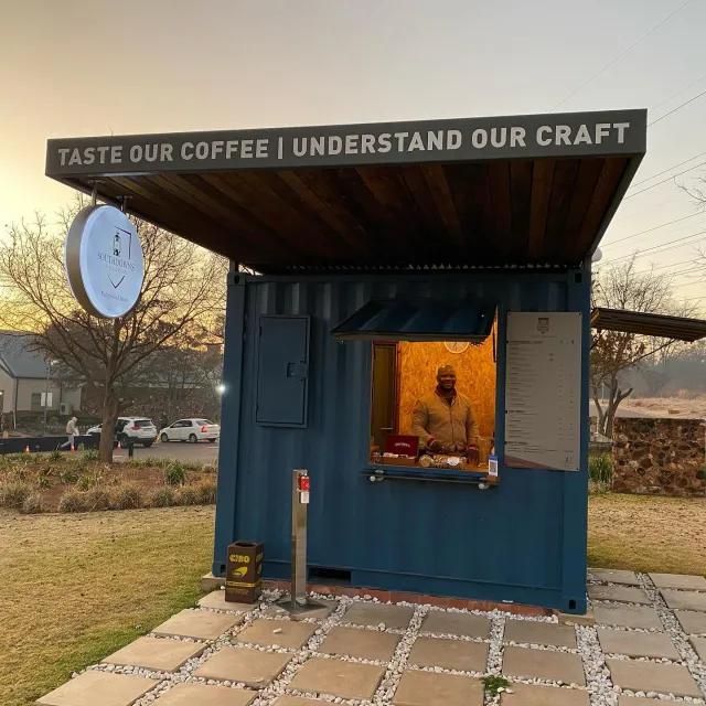 A local coffee shop counter at dusk