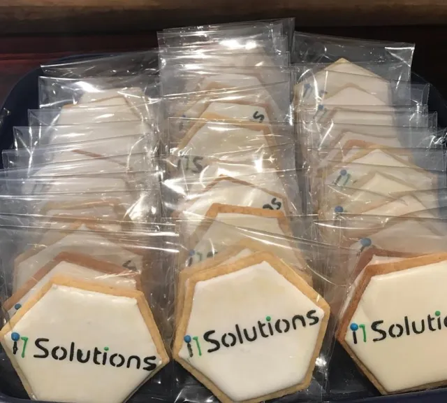 Wrapped hexagon cookies printed with a company logo