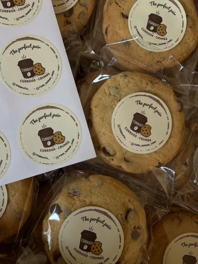 Wrapped choc chip cookies with The perfect pair stickers